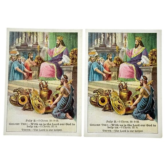 Antique 1905 Bible Lesson Picture Cards David C Cook Lot of 9 July 2 and July 16 - Picture 6 of 9